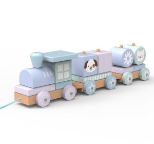 iWood Klocki drewniane pociąg zwierzątka Pastel 