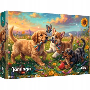 Puzzle 400 Flamingo Szczenięcie figle