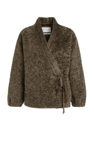Brązowa kurtka typu teddy z wiązaniem w pasie YAYA 02-001087-609